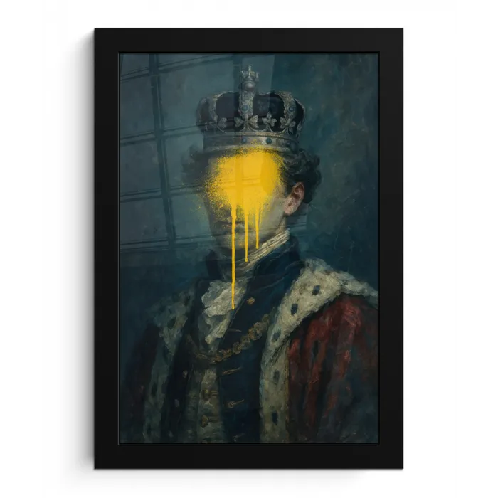 Koning - Portret - Druipende gele verf fotolijst zwart zonder passe partout klein -3d