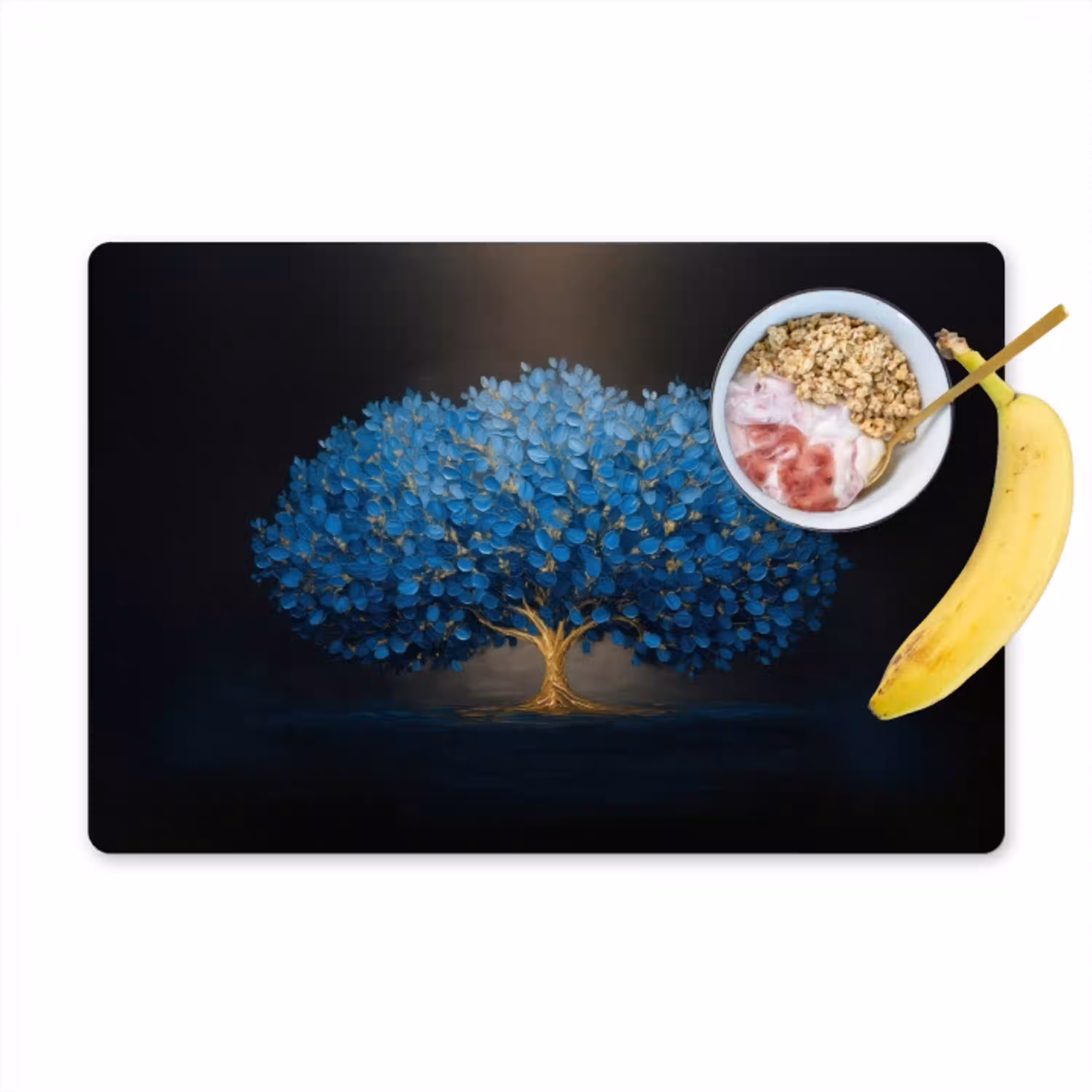 Boom - Blauw - Bladeren - Penseelstreken Placemat vinyl groot -zzzproduct_Kitchenyeah-website