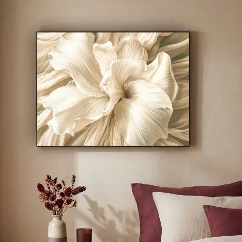 Abstract - Beige - Bloemen - Natuur Textielframe zwart klein -sfeer1