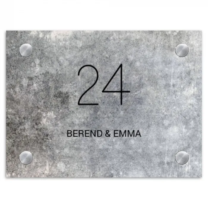 Beton - Klassiek Naambord Rechthoek middel -3d