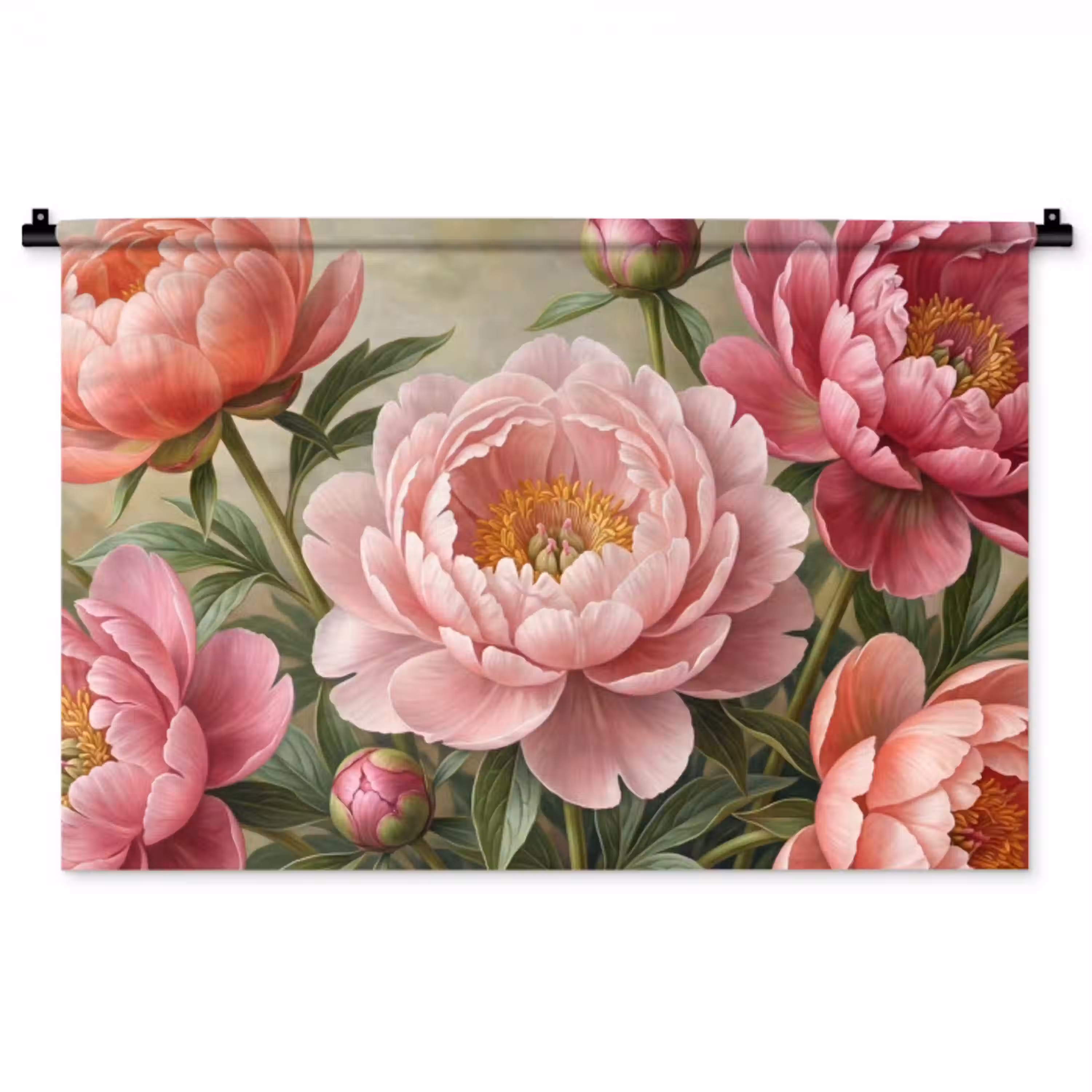 Bloemen - Roze - Klassiek - Gedetailleerd - Natuur Wandkleed katoen middel -zz3d