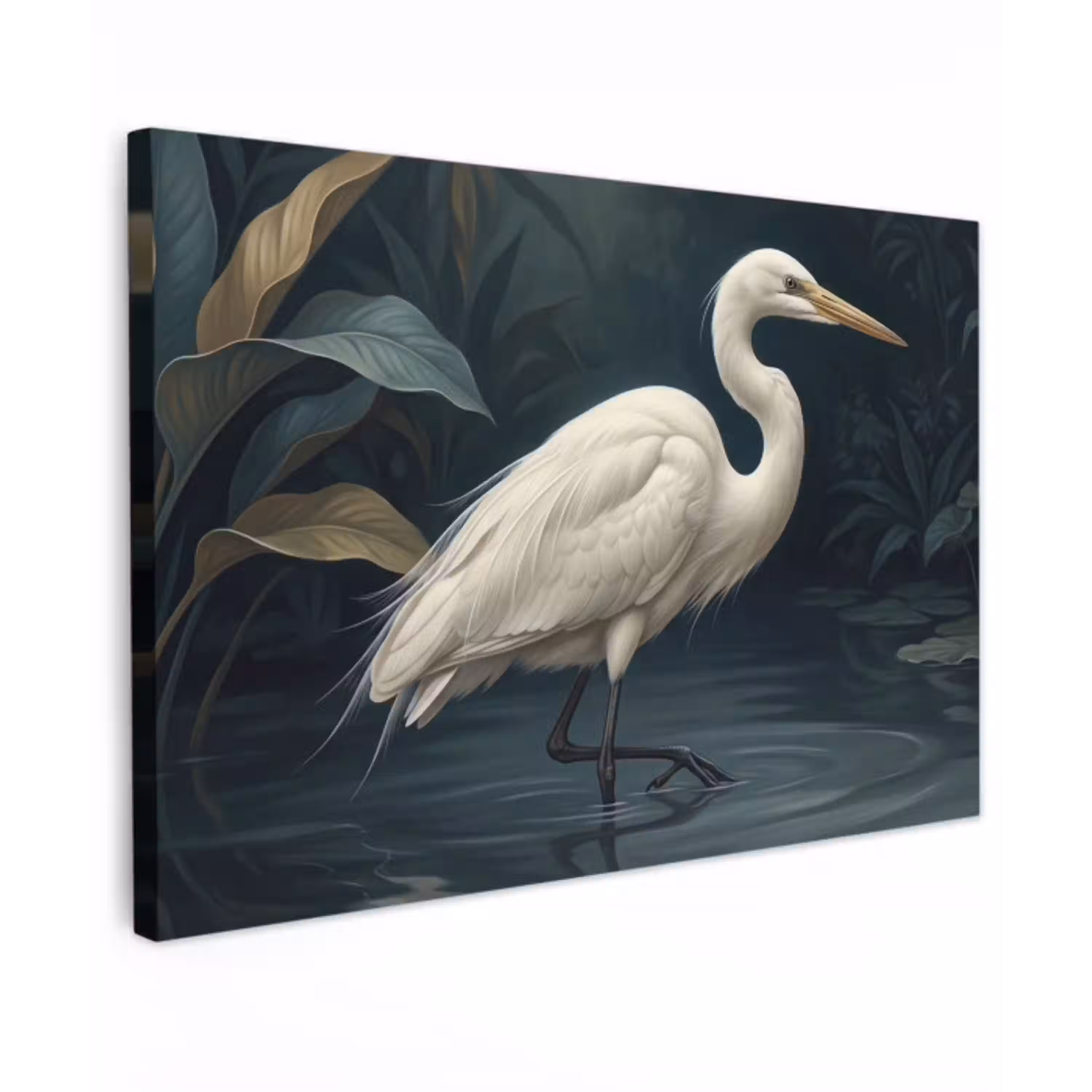 Reiger - Water - Natuur - Modern - Wit Tuinposter op houten frame 2 cm dik klein -3d