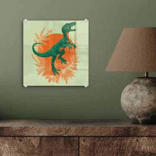 Dinosaurus - Groen - Planten - Cirkel plexiglas 5mm klein -sfeer3