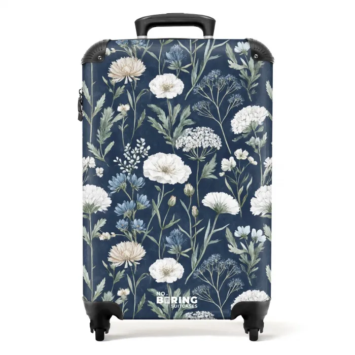 Bloemen patroon blauw NBS - Handbagage koffer - Volwassenen Unisex middel -productfoto_recht