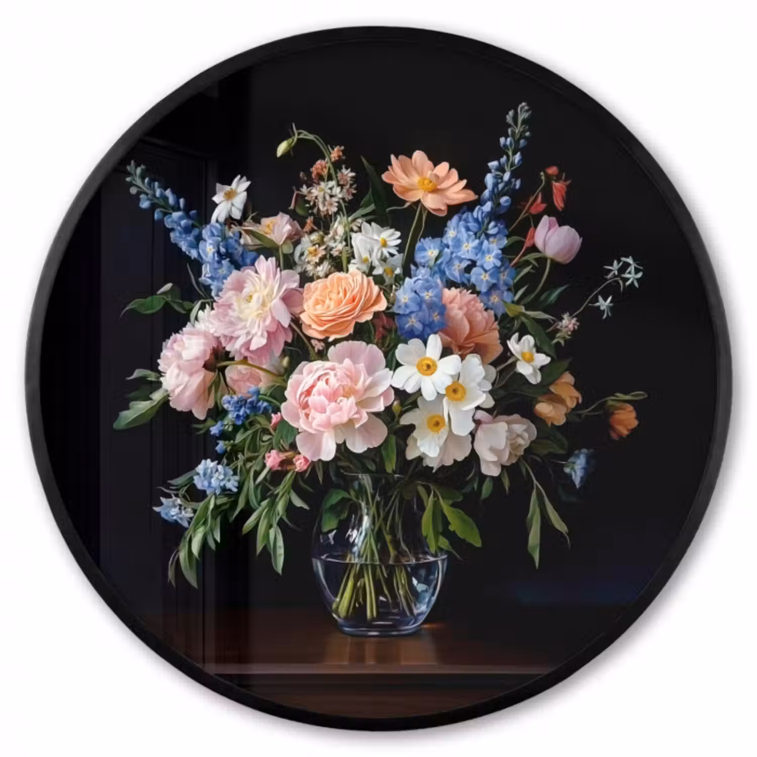 Poster im Rahmen Rund - Pastell - Blumen - Vase