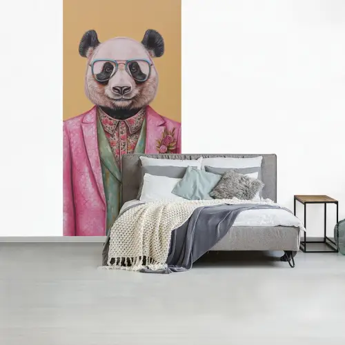 Panda - Pak - Zonnebril - Blauw fotobehang vinyl groot -slaapkamer