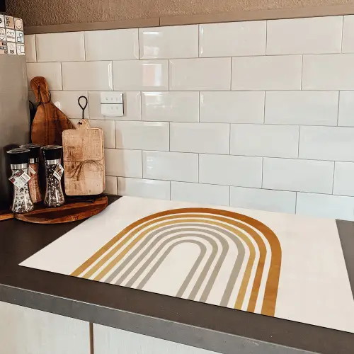 Minimalistisch - Boog - Lijnen - Beige Inductie beschermer vinyl 3mm klein -sfeer3