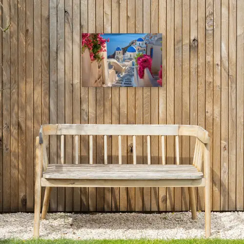 Santorini - Bloemen - Griekenland Tuinposter op houten frame 2 cm dik klein -sfeer4