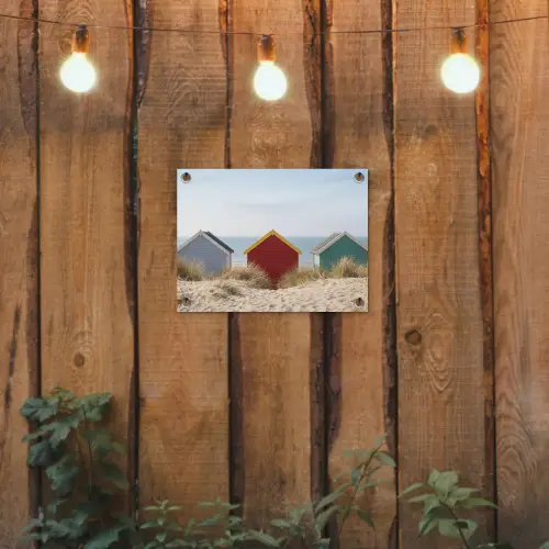 Strand - Huisjes - Kleurrijk - Duinen tuinposter los doek klein -sfeer1