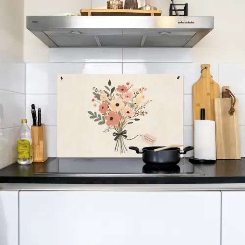 Bloemen - Quote - Beige - Lint Inductie beschemer met haakjes klein -sfeer2