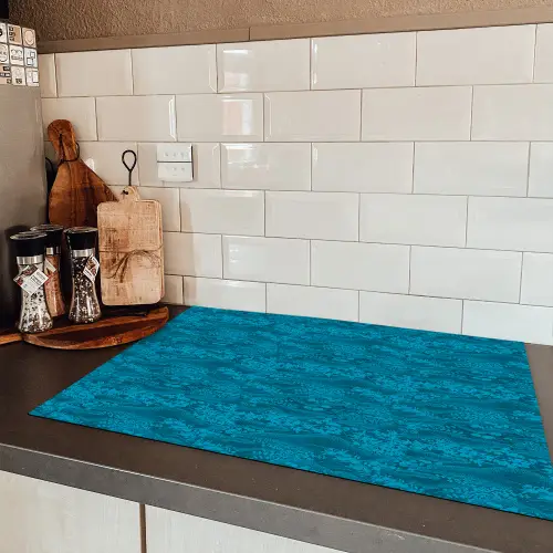 Turquoise - Heuvels - Bloemen Inductie beschermer vinyl 3mm klein 276 -sfeer3