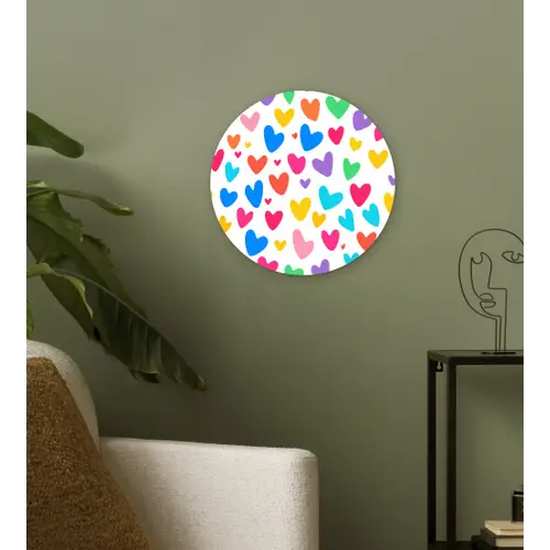 Hartjes - Kleurrijk - Patroon - Levendig Wandcirkel kunststof plaat 5mm dik klein -sfeer3