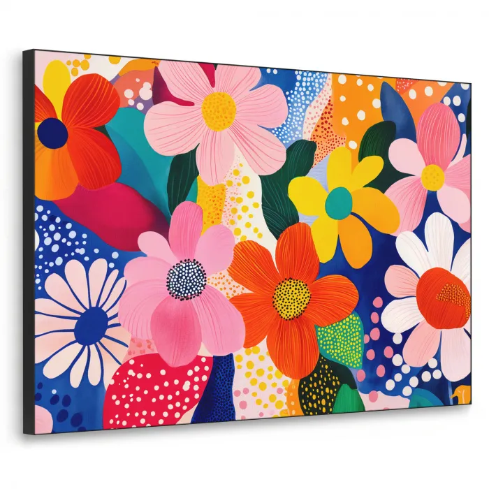 Bloemen - Kleurrijk - Stippen Textielframe - compleet frame klein -3d