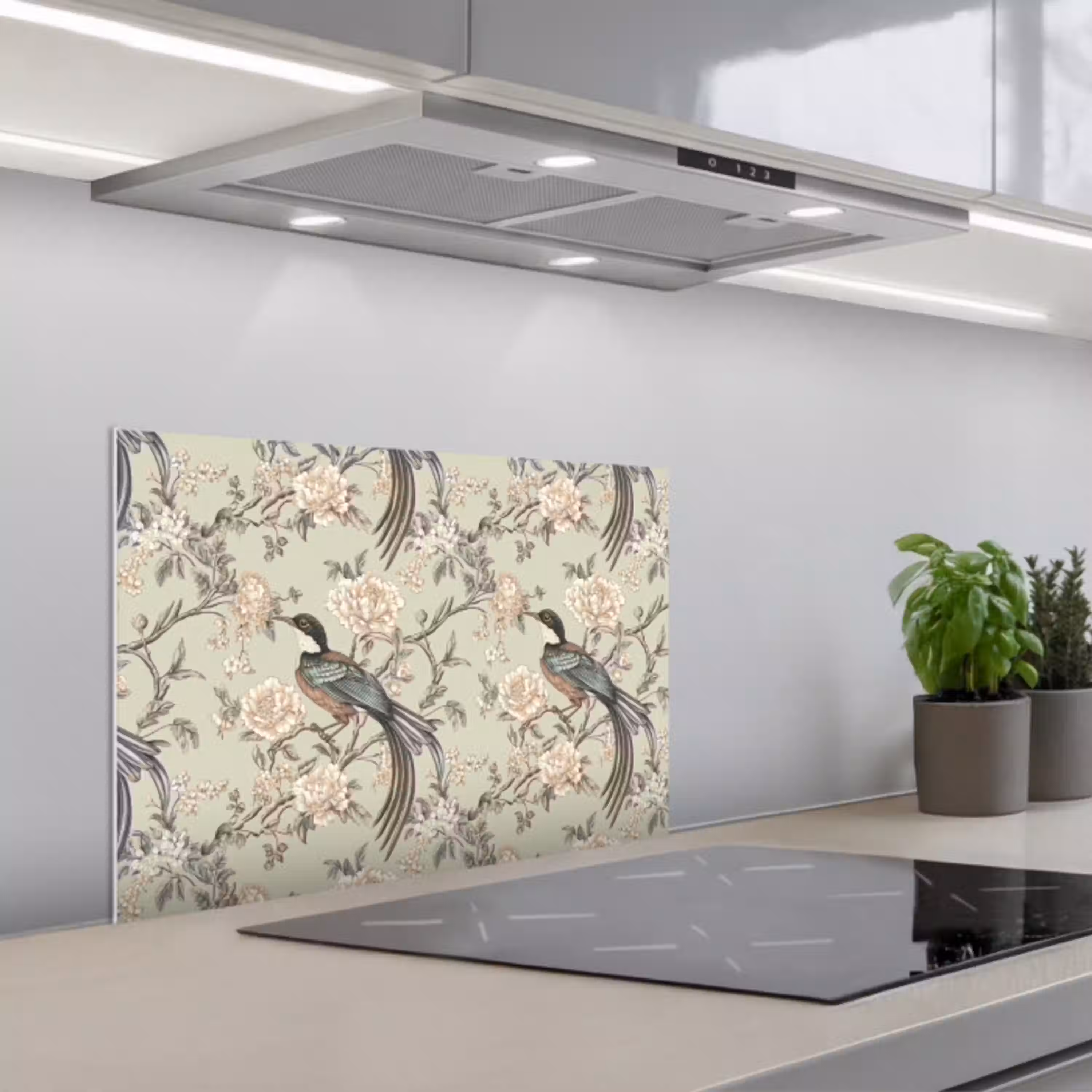 Bloem - Vogel - Kleurrijk keuken achterwand spatscherm klein 900 -3d_schuin