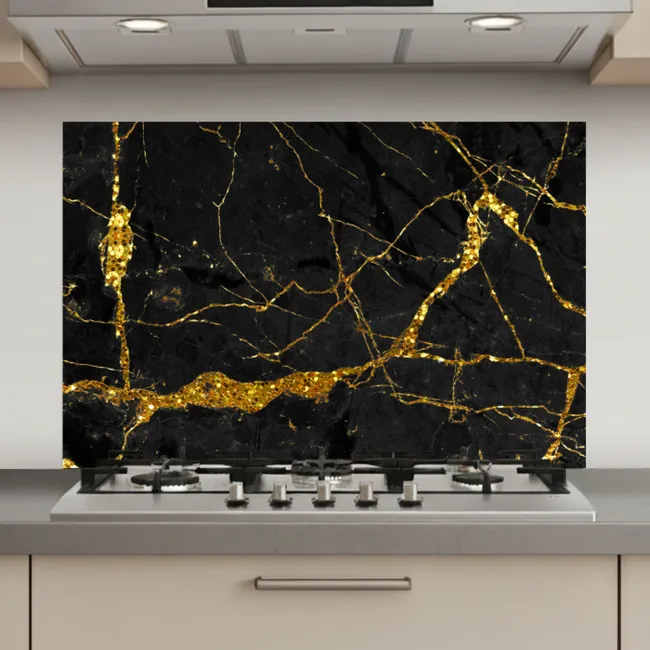 Marmer - Goud - Zwart - Marmerlook - Luxe - Glitter keuken achterwand spatscherm klein -3d_website