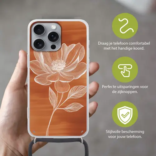 Bloem - Minimalistisch - Wit Hoesje iPhone 16 Pro Max met koord klein -sfeer2_NL