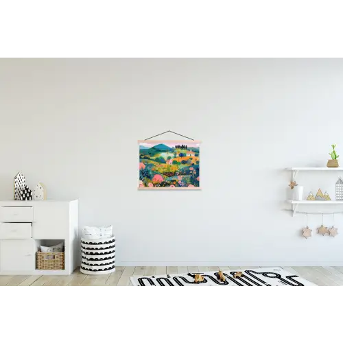 Heuvellandschap - Fantasierijk - Kleurcontrasten textielposter latten blank klein -kinderkamer