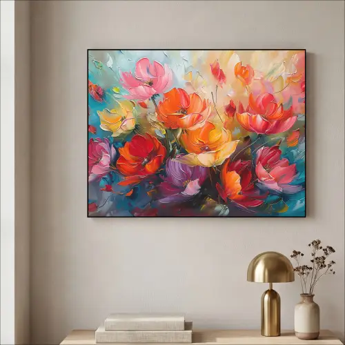 Bloemen - Kleurrijk - Verf - Abstract - Kunst Textielframe zwart klein -sfeer2