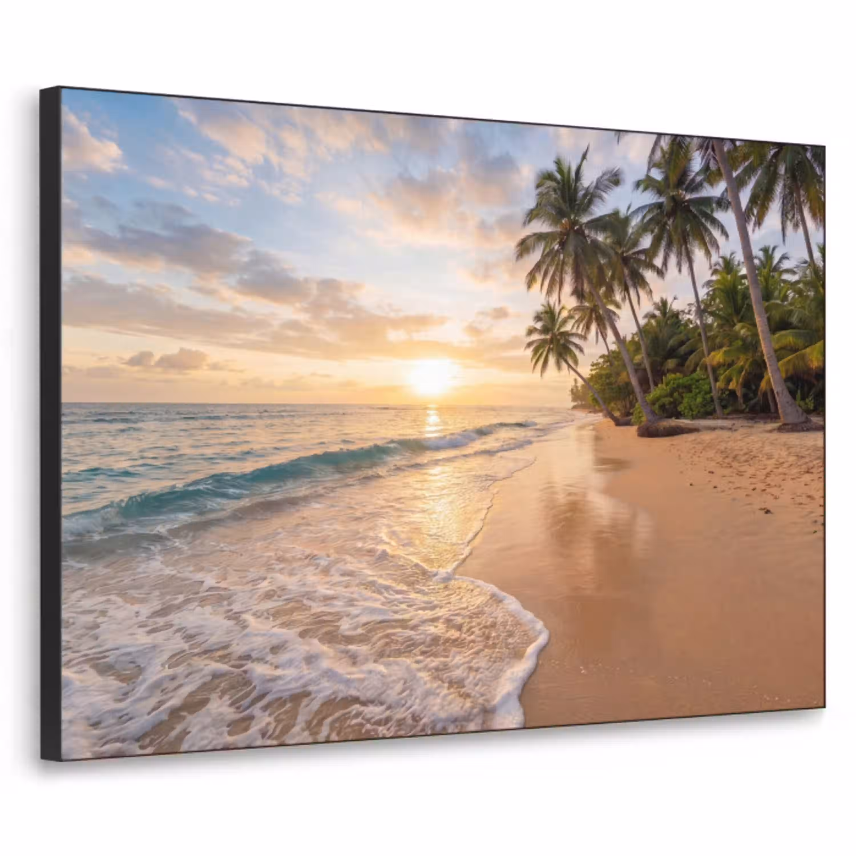 Strand - Zonsondergang - Tropisch - Natuur - Goud Textielframe zwart klein -3d