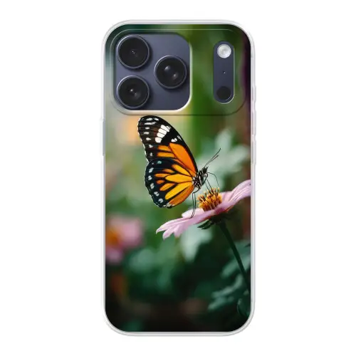 Roze bloemen - Vlinder - Zachte focus Telefoonhoesje iPhone 17 Pro klein -3d