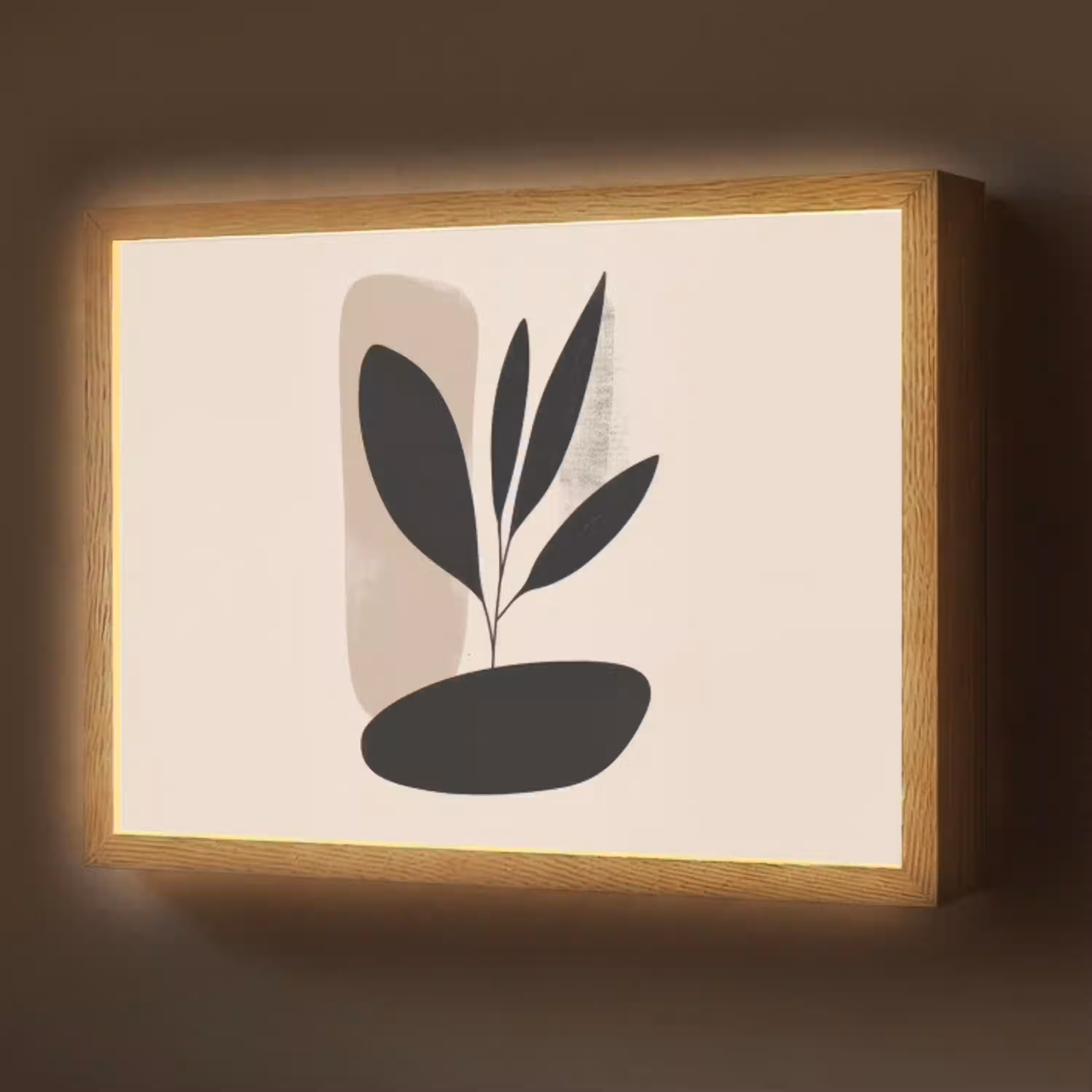 Plant - Beige - Japandi Light Box met batterij (Wandlamp) middel -z3d_website