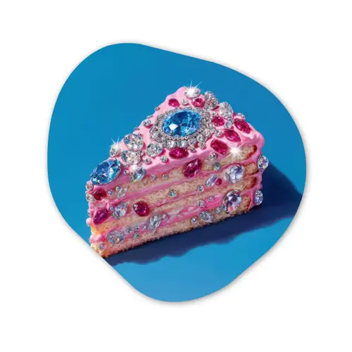 Taart - Edelstenen - Glitters - Roze Wandcirkel Organisch Aluminium middel -3d