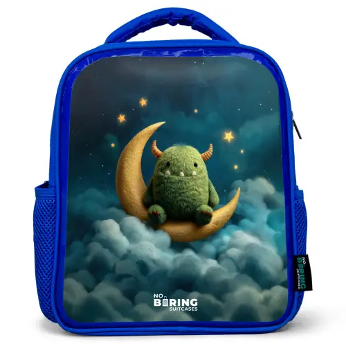 Groen monster op maansikkel Kinderrugzak - Blauw middel -3d