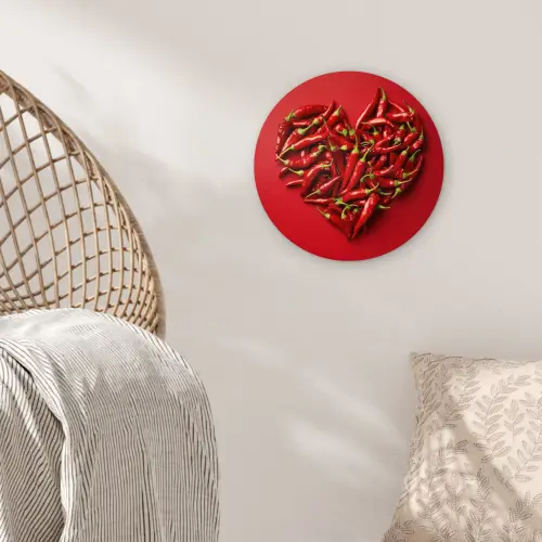 Pepers - Rood - Hart Wandcirkel kunststof plaat 5mm dik klein -sfeer5
