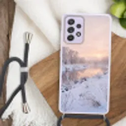 Rivier - Winter - Landschap - Sneeuw - Zonsopgang Hoesje Samsung Galaxy A52 5G met koord klein -sfeer4