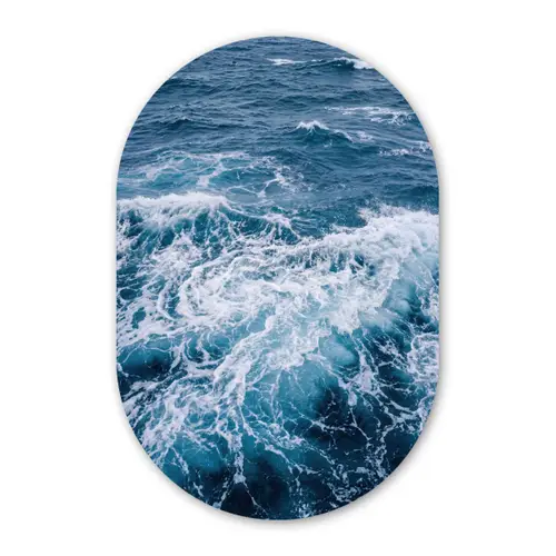 Golven - Oceaan - Blauw Wandcirkel Ovaal Forex klein -3d