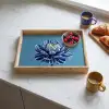 Bloem - Blauw - Bloemblaadjes - Streepjes Dienblad Rechthoek middel -sfeer2