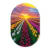 Tulpenveld - Zonsondergang - Kleurrijk Wandcirkel Ovaal Glas middel -3d