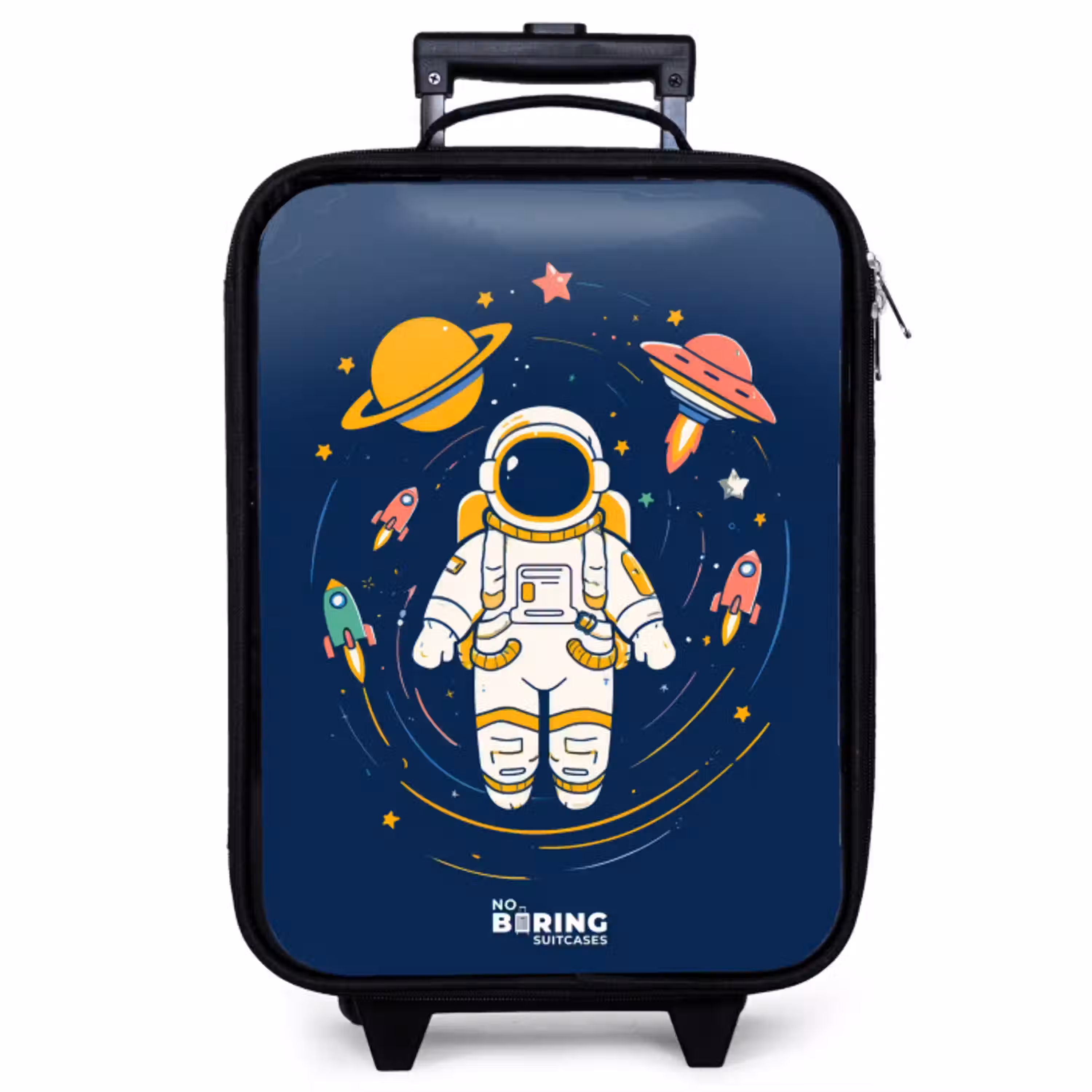 Astronaut - Planeet - Sterren - Raket Kinderkoffer - Zwart klein -zzz_website3d