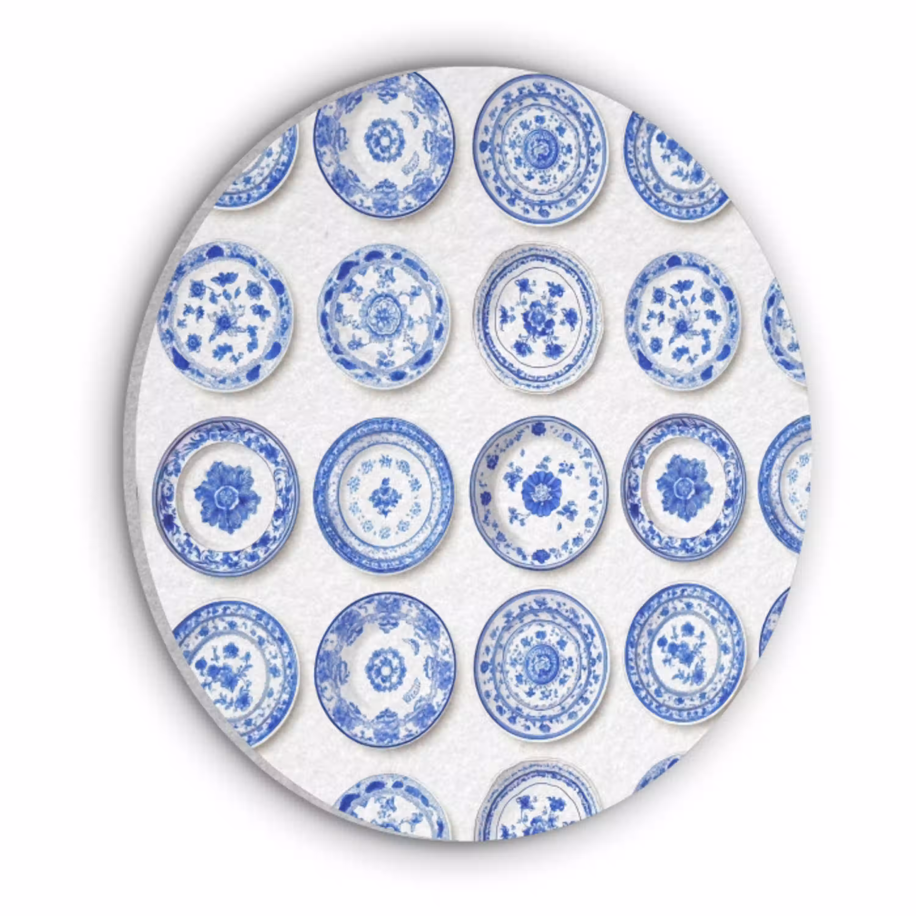 Borden - Bloemen - Patroon - Blauw Akoestische PET Vilt - Rond klein 838 -3d