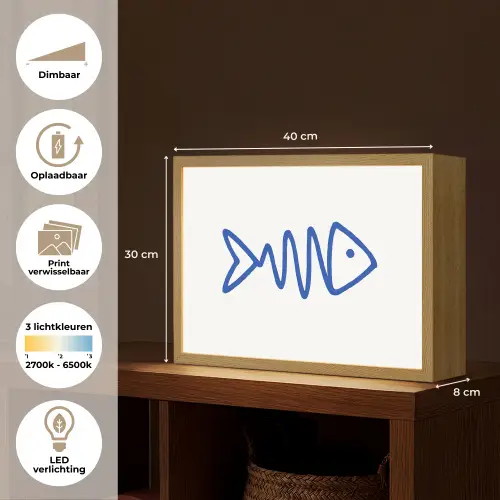 Vis - Minimalistisch - Blauw - Lijn Light Box met batterij (Wandlamp) middel -USP_websiteoverzichtNL