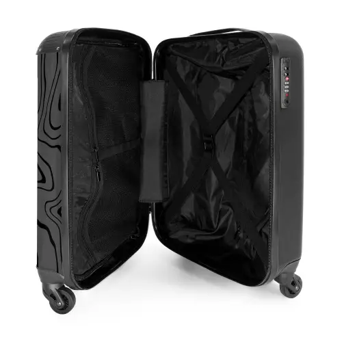 Grijze achtergrond met abstracte zwarte lijnen NBS - Handbagage koffer - Kinderen Unisex middel -binnenkant