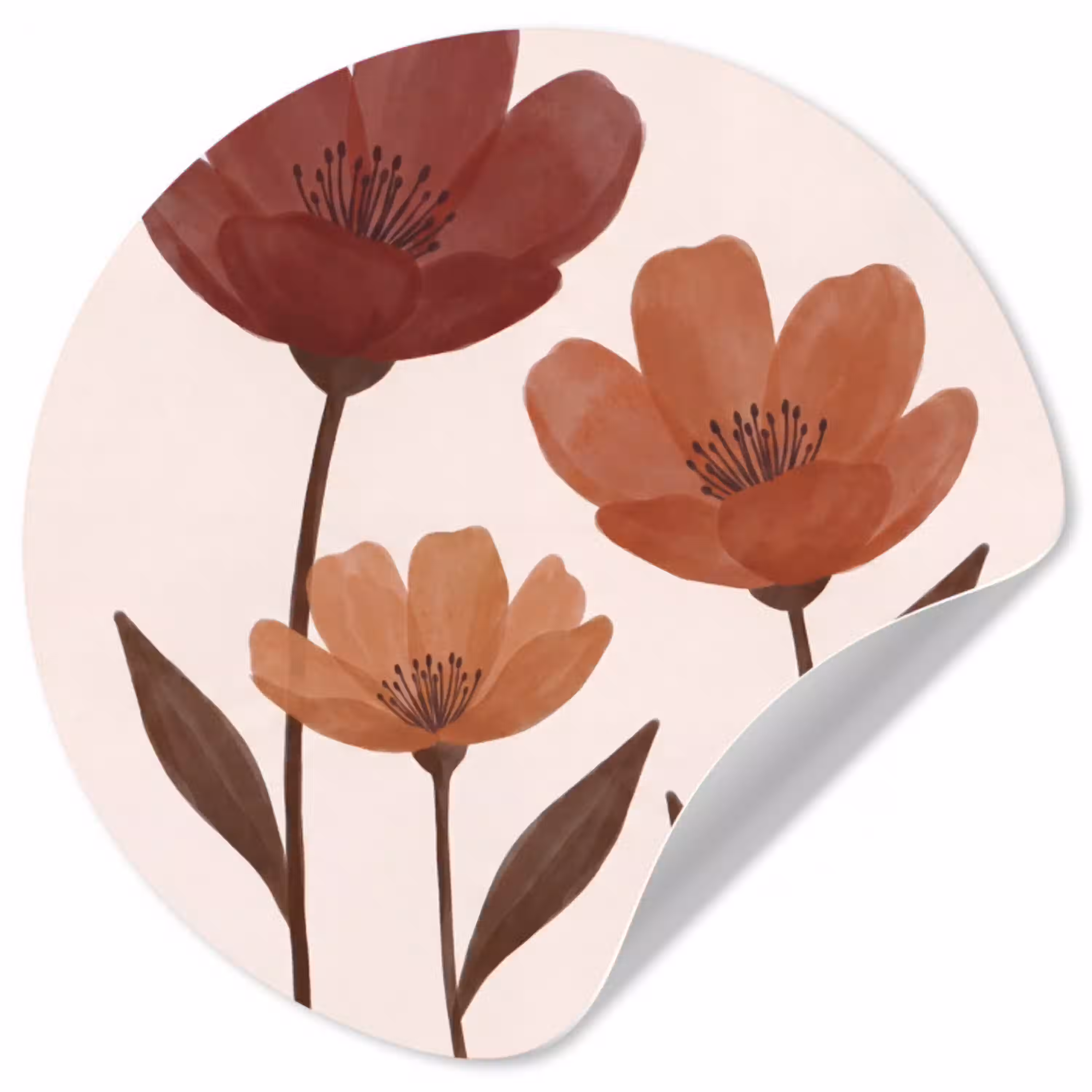 Bloemen - Abstract - Modern - Bruin - Decoratief Wandcirkel behangsticker klein -3d