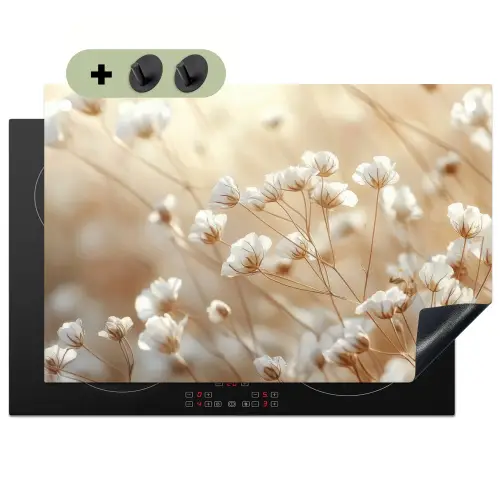 Wilde - Bloemen - Wit Inductie beschemer met haakjes klein -3d
