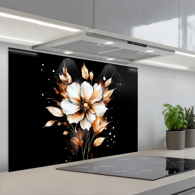 Fond de hotte - Fleur - Peinture - Or - Graffiti - Moderne