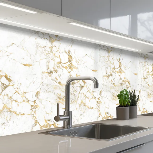 Kitchen splashback - White - Marble - Luxury - Gold