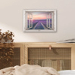 Doorkijk - Lavendel - Bloemen - Hout - Zonsondergang - Paars aluminium wit klein -sfeer3