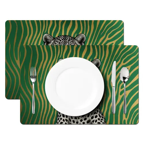 Panter - Zebrapatroon - Groen Placemat vinyl groot -zzsfeer2_Kitchenyeah-website