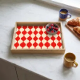Golvend patroon - Retro - Rood - Beige Dienblad Rechthoek middel 911 -sfeer2