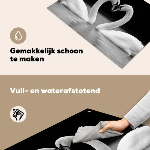 Zwanen - Hart - Zwart - Wit Inductie beschemer met haakjes klein -ky-schoon-nl