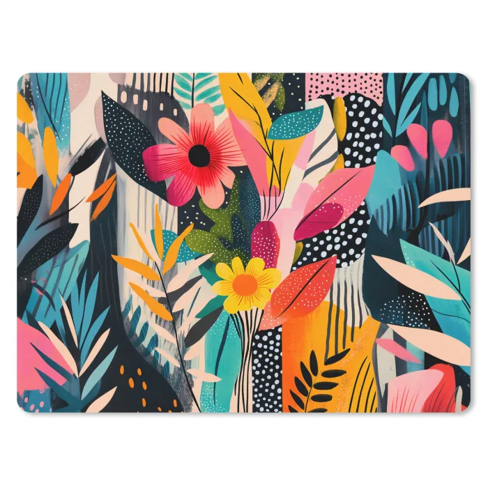 Schilderij - Abstract - Bloemen - Roze muismat rubber klein -3d