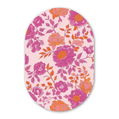 Bloemenpatroon - Roze - Oranje - Bloemen Wandcirkel Ovaal Forex klein -3d