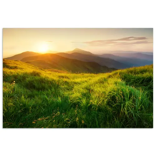 Gras - Heuvels - Zon - Natuur - Landschap poster papier klein -3d