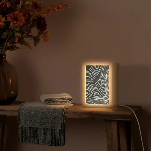 Lijnen - Patroon - Abstract - Wit Light Box met kabel (Tafellamp) klein -sfeer4