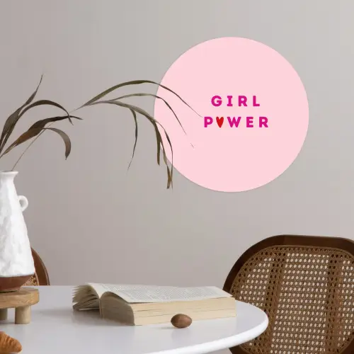 Girl power - Roze - Hartje Wandcirkel behangsticker klein -sfeer3
