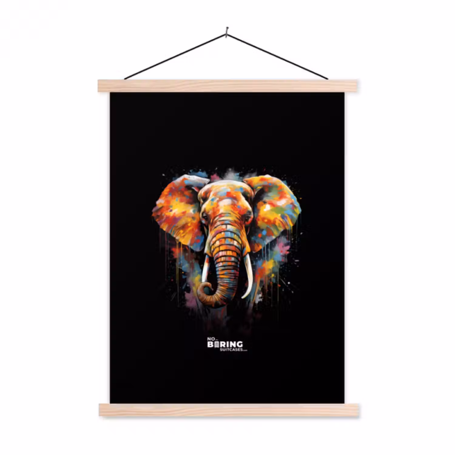 Stoffbild - Elefant mit bunten Spritzern verziert